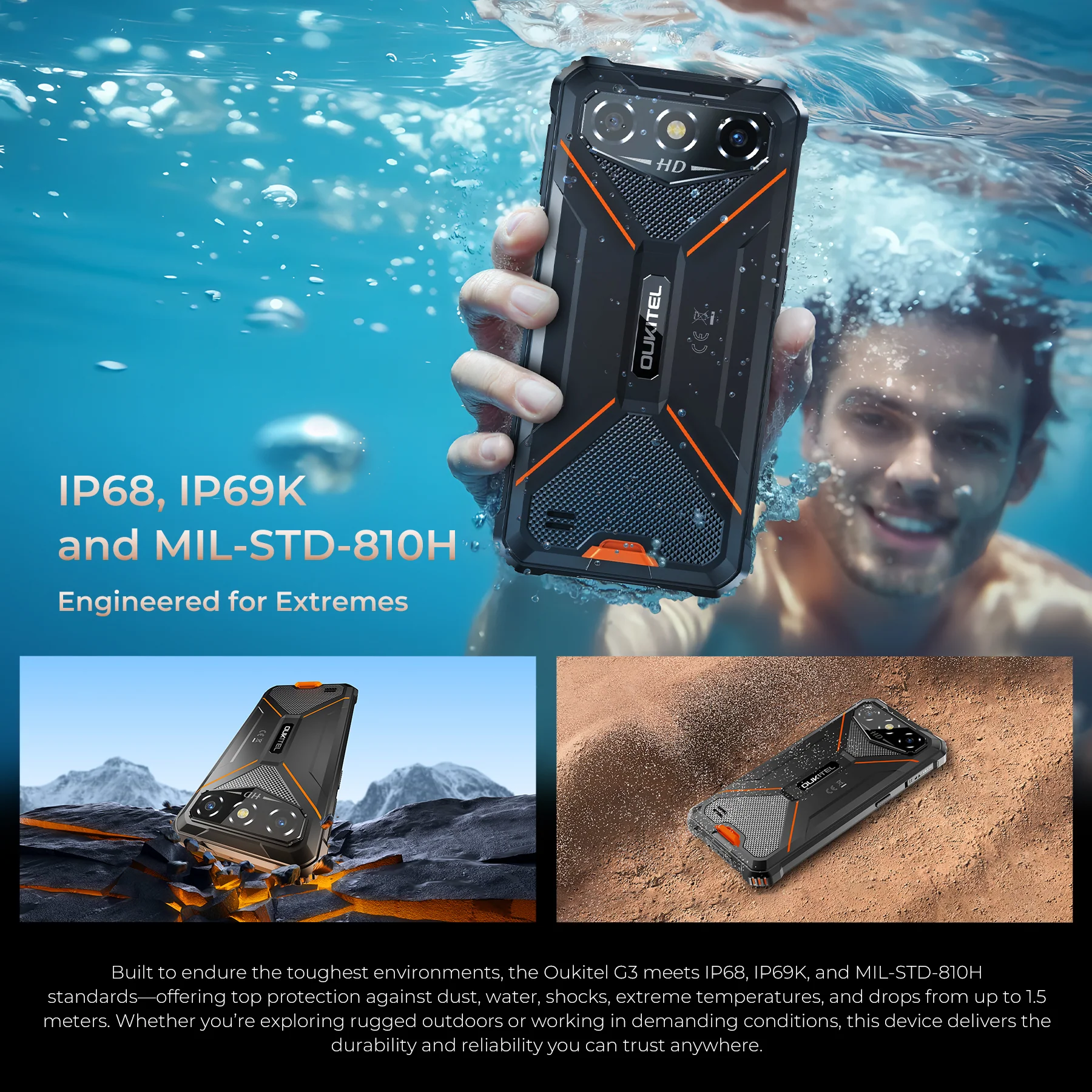 OUKITEL G3-EV Rugged Phone 6'' HD+ Display 6300mAh Big Battery 13MP Camera Android 14(4GB+128GB) - Image 6